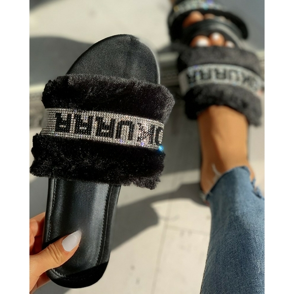 𝙉𝙀𝙒 𝙄𝙉💎OKUUR fur Rhinestone Slide Sandal - Picture 6 of 6